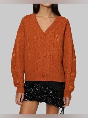 Taylor’s Swift Life of a Showgirl Burnt Orange Cable Knit V-Neck Cardigan 1049